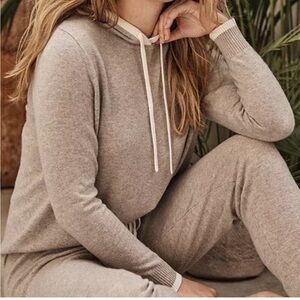 Summersalt Coziest Cashmere Blend Hoodie in Toffee and White Sand